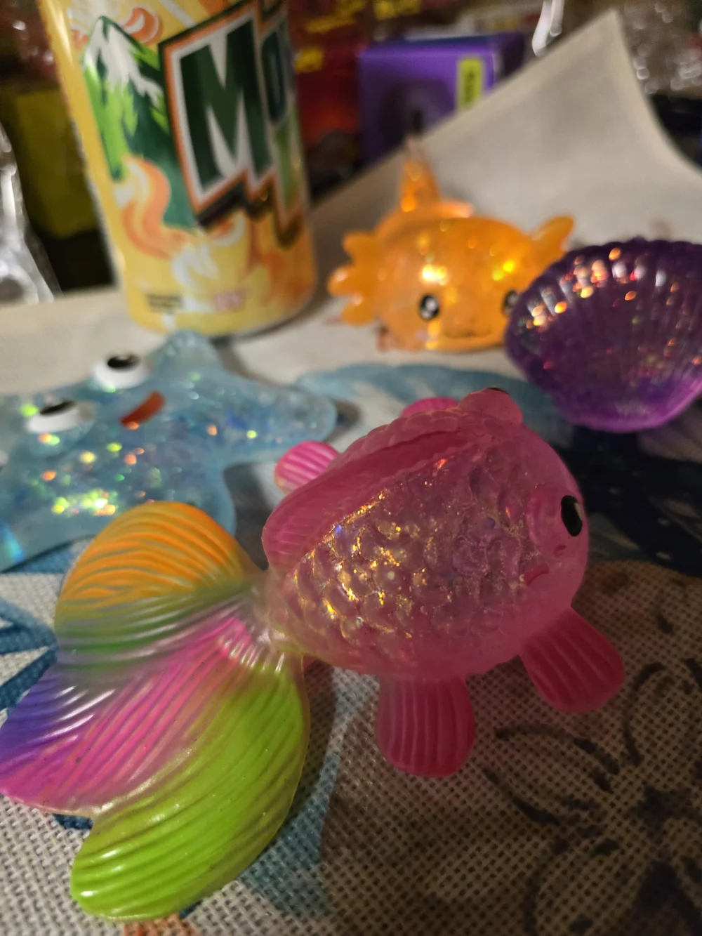 Glitter Sea Creature Stress Toy Squishy Bundle - Pink, Orange, Purple, Blue